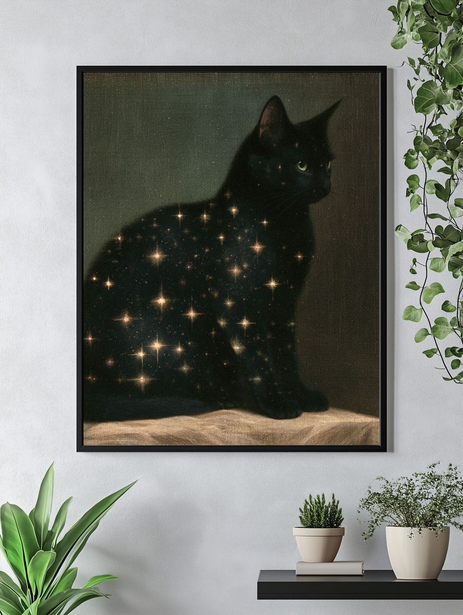 Celestial Black Cat Illustration Poster. — room view 4