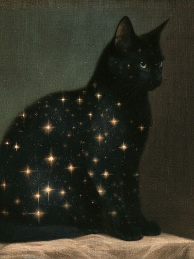Celestial Black Cat Illustration Poster. poster