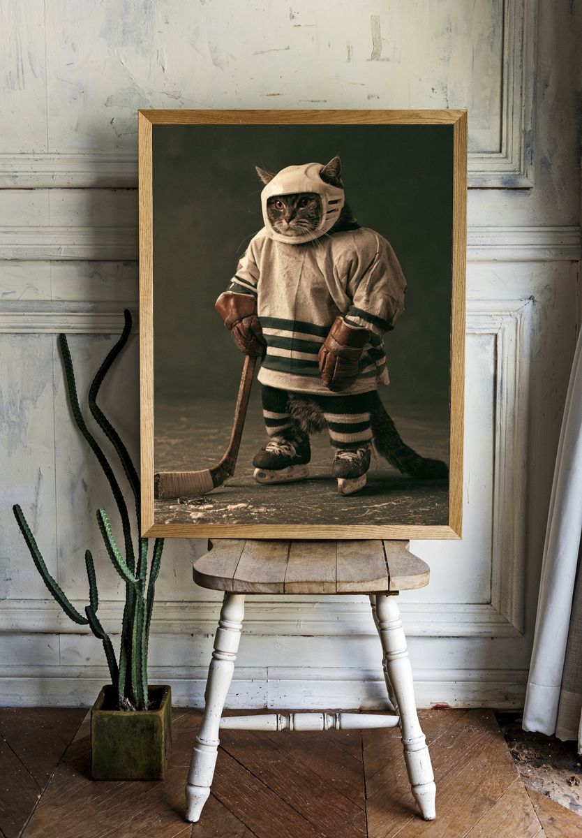 Hockey Cat Portrait Poster. — room view 1
