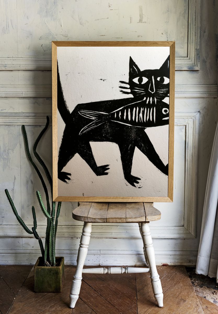 Black Cat Fish Illustration Poster. room preview