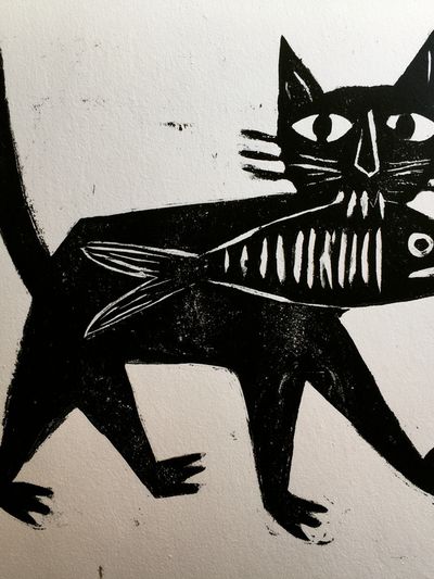 Black Cat Fish Illustration Poster.