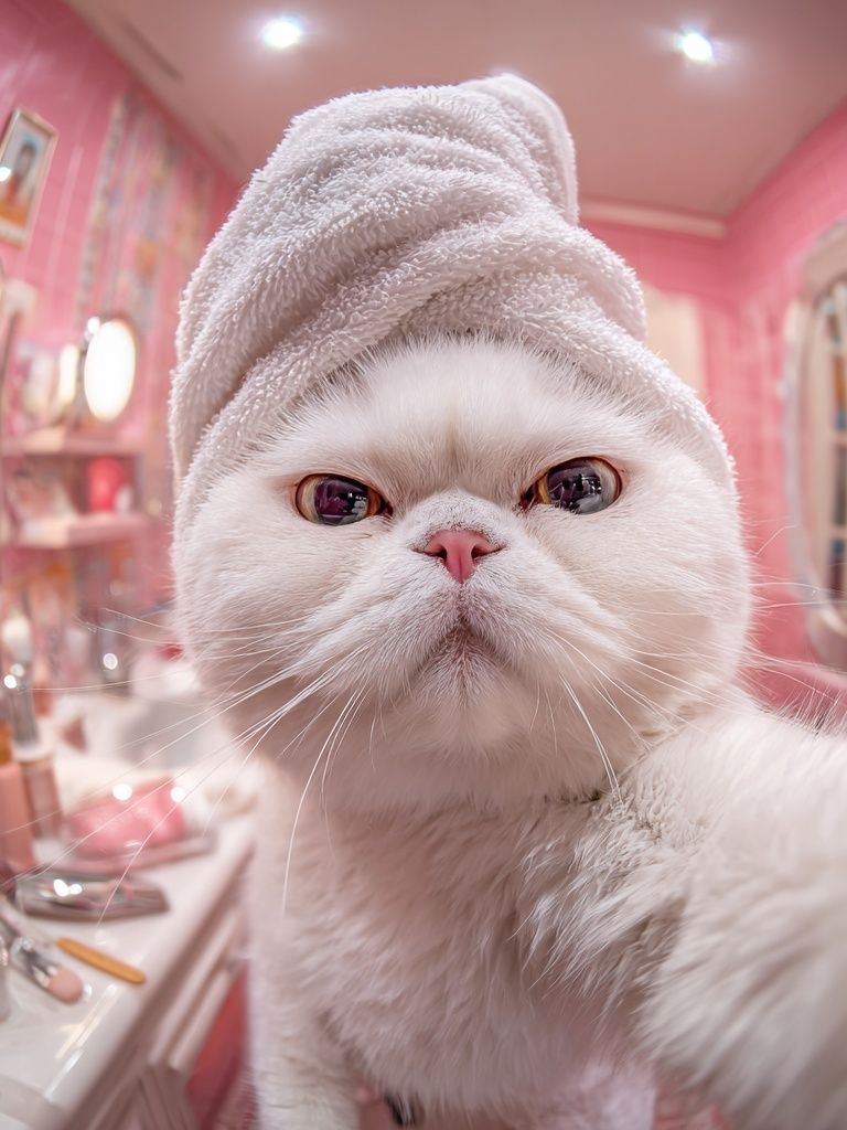 Persian Cat in Spa — Funny Print. poster — animals art