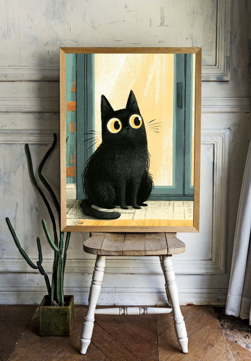 Black Cat Illustration Poster. — room view 1