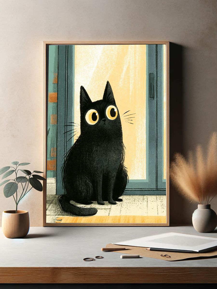 Black Cat Illustration Poster. — room view 2