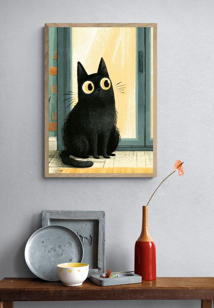 Black Cat Illustration Poster. — room view 3