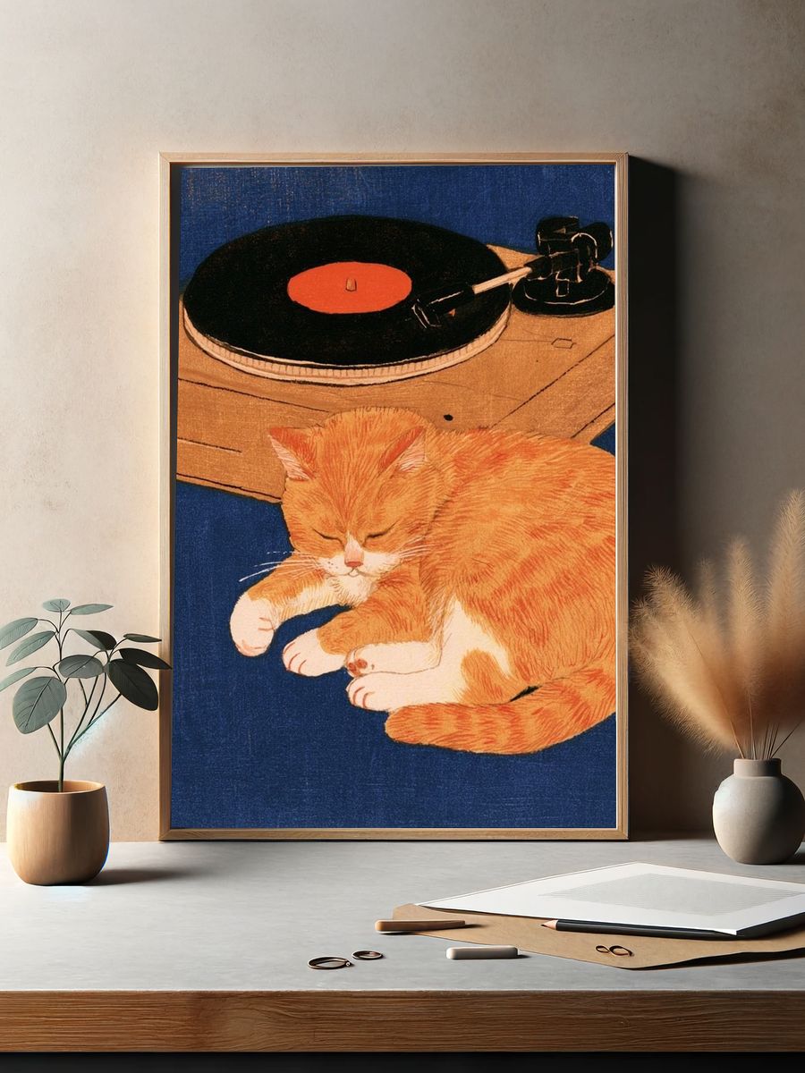 Sleeping Cat and Turntable Print. — room view 2