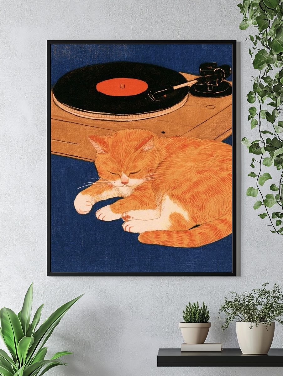 Sleeping Cat and Turntable Print. — room view 4
