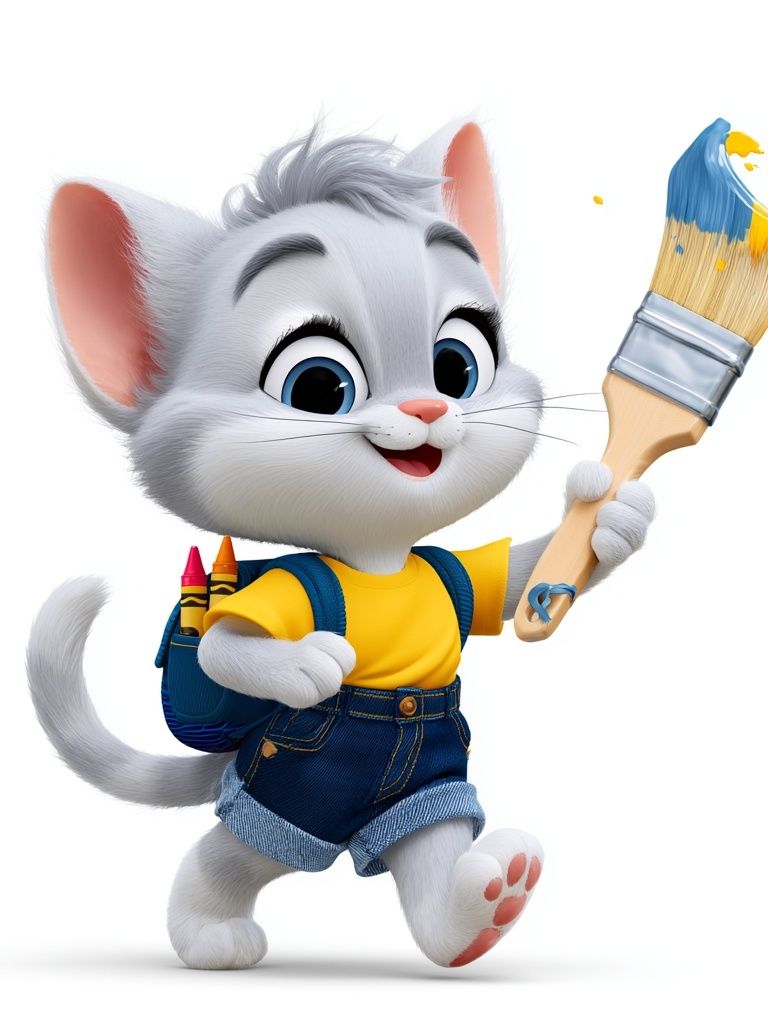 Cute Kitten Painter Illustration Poster. poster — animals art