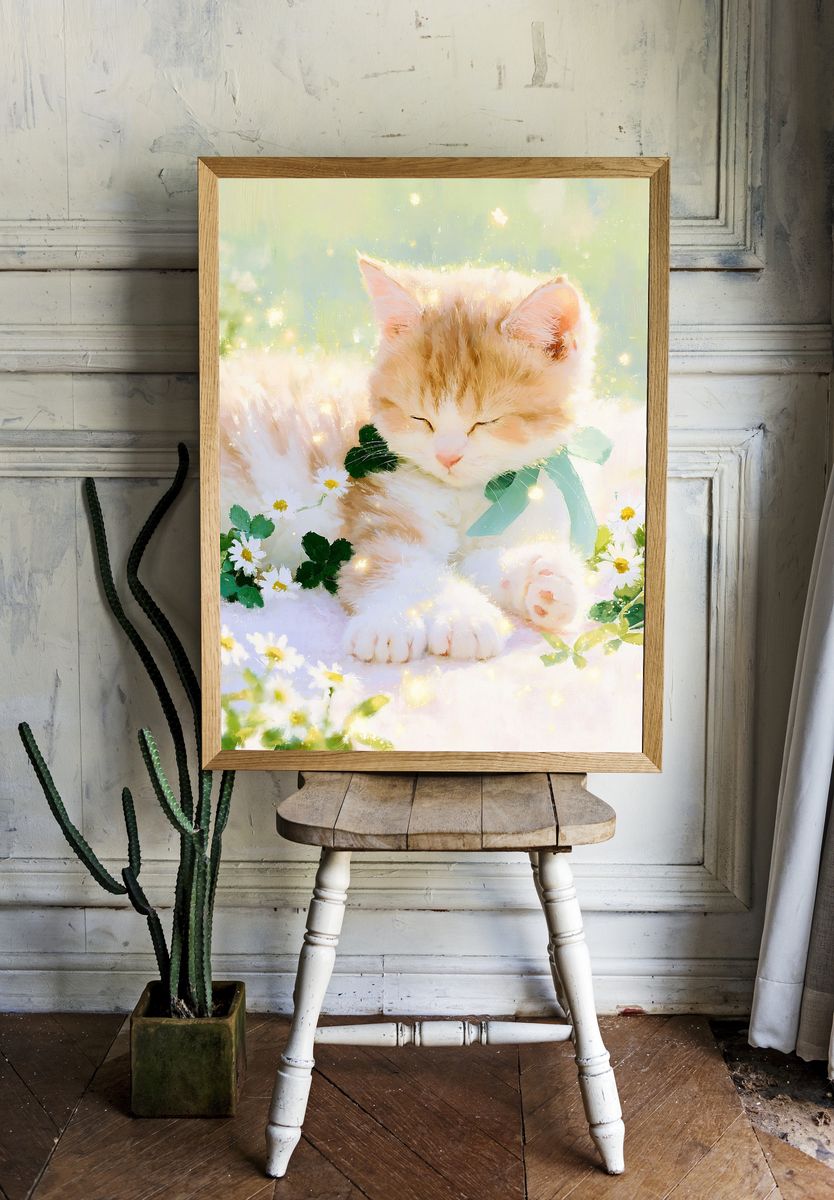 Sleeping Kitten Watercolor Poster. — room view 1