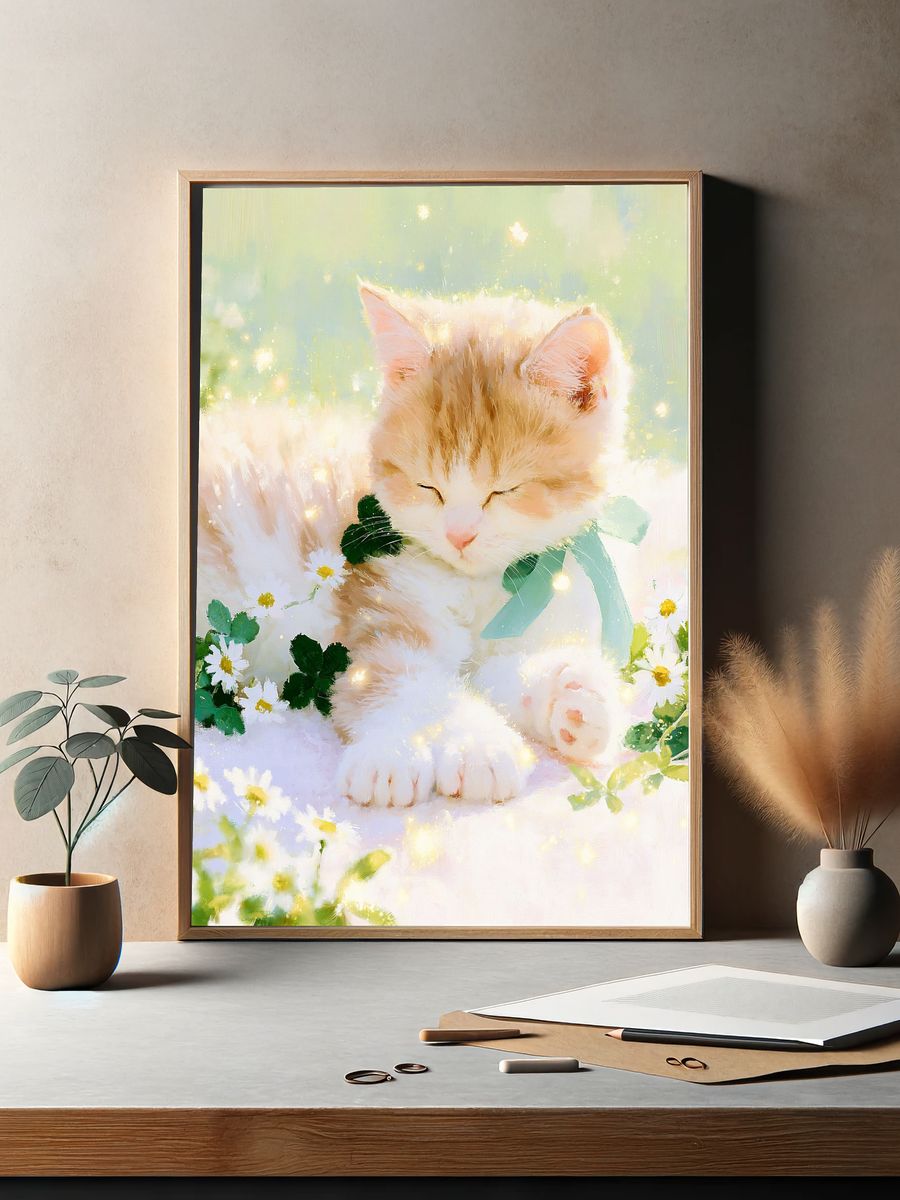Sleeping Kitten Watercolor Poster. — room view 2