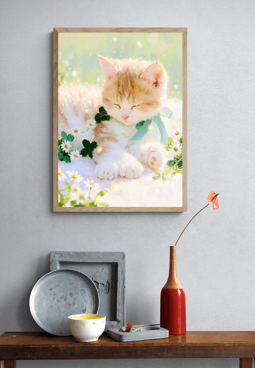 Sleeping Kitten Watercolor Poster. — room view 3