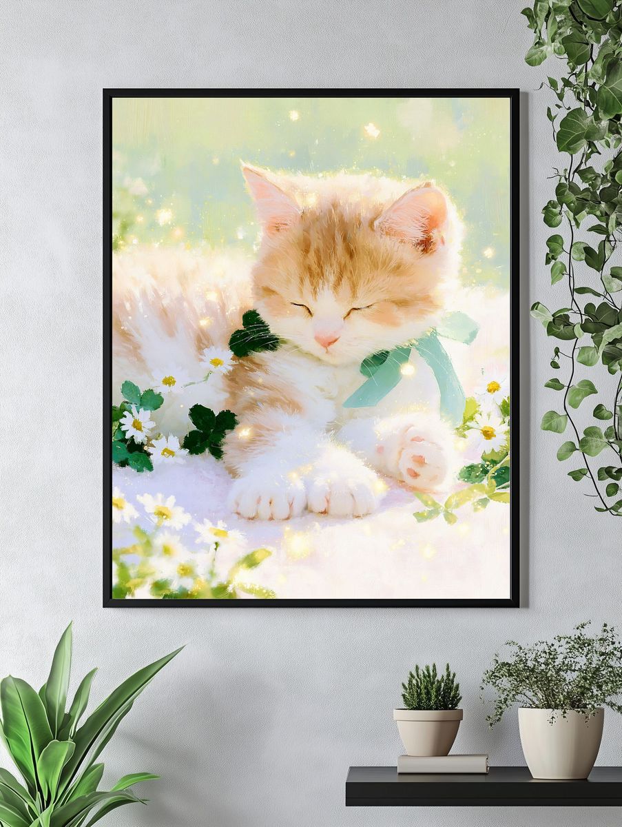 Sleeping Kitten Watercolor Poster. — room view 4