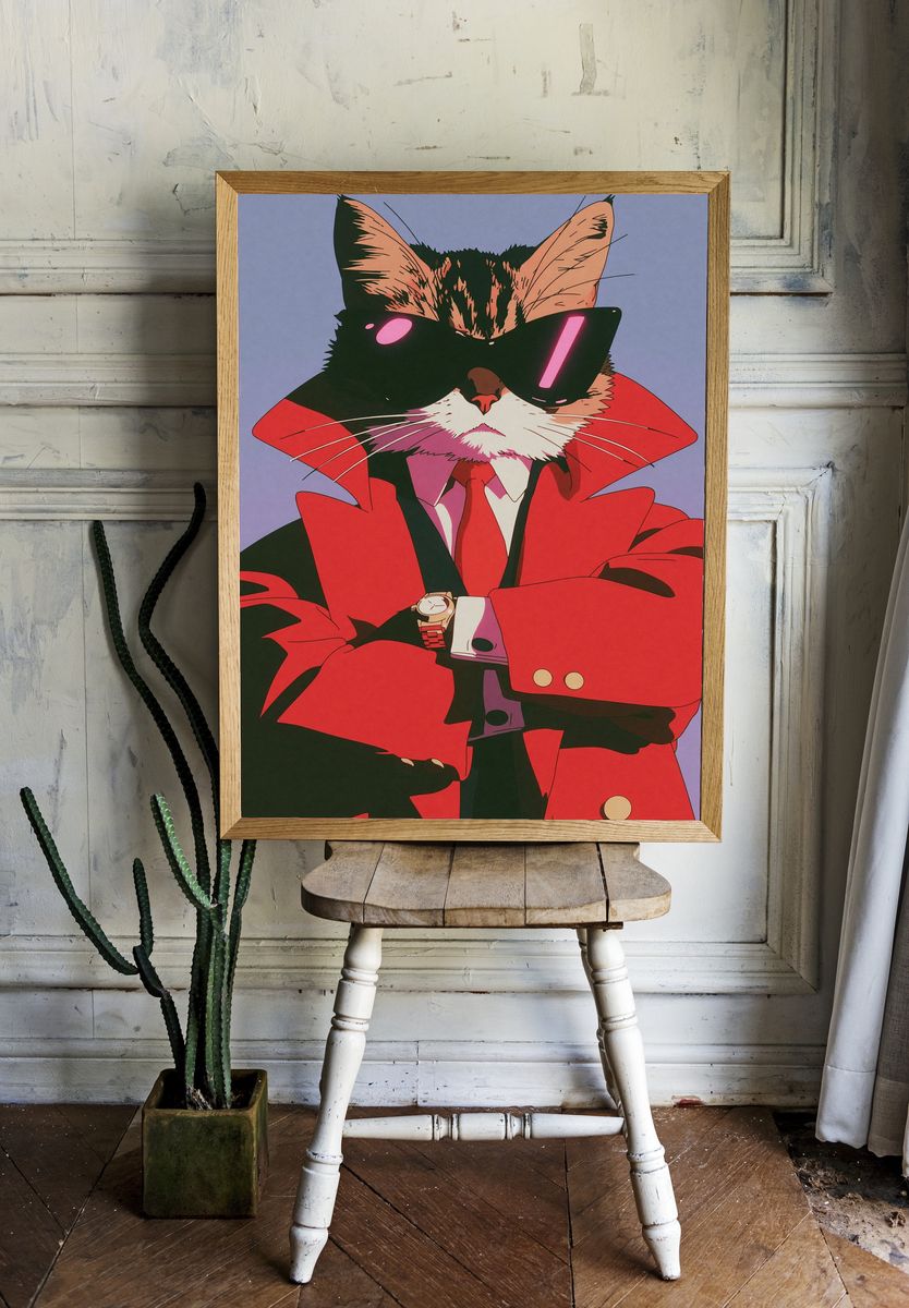 Cool Cat in Red Coat Poster. — room view 1