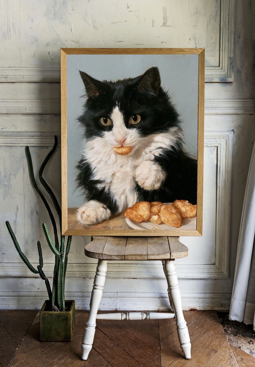Tuxedo Cat with Pastries Poster. room preview