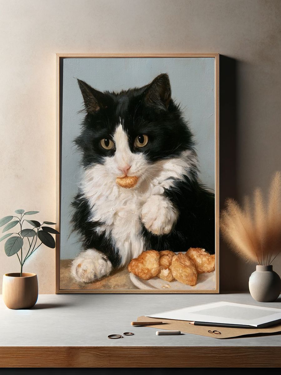 Tuxedo Cat with Pastries Poster. — room view 2