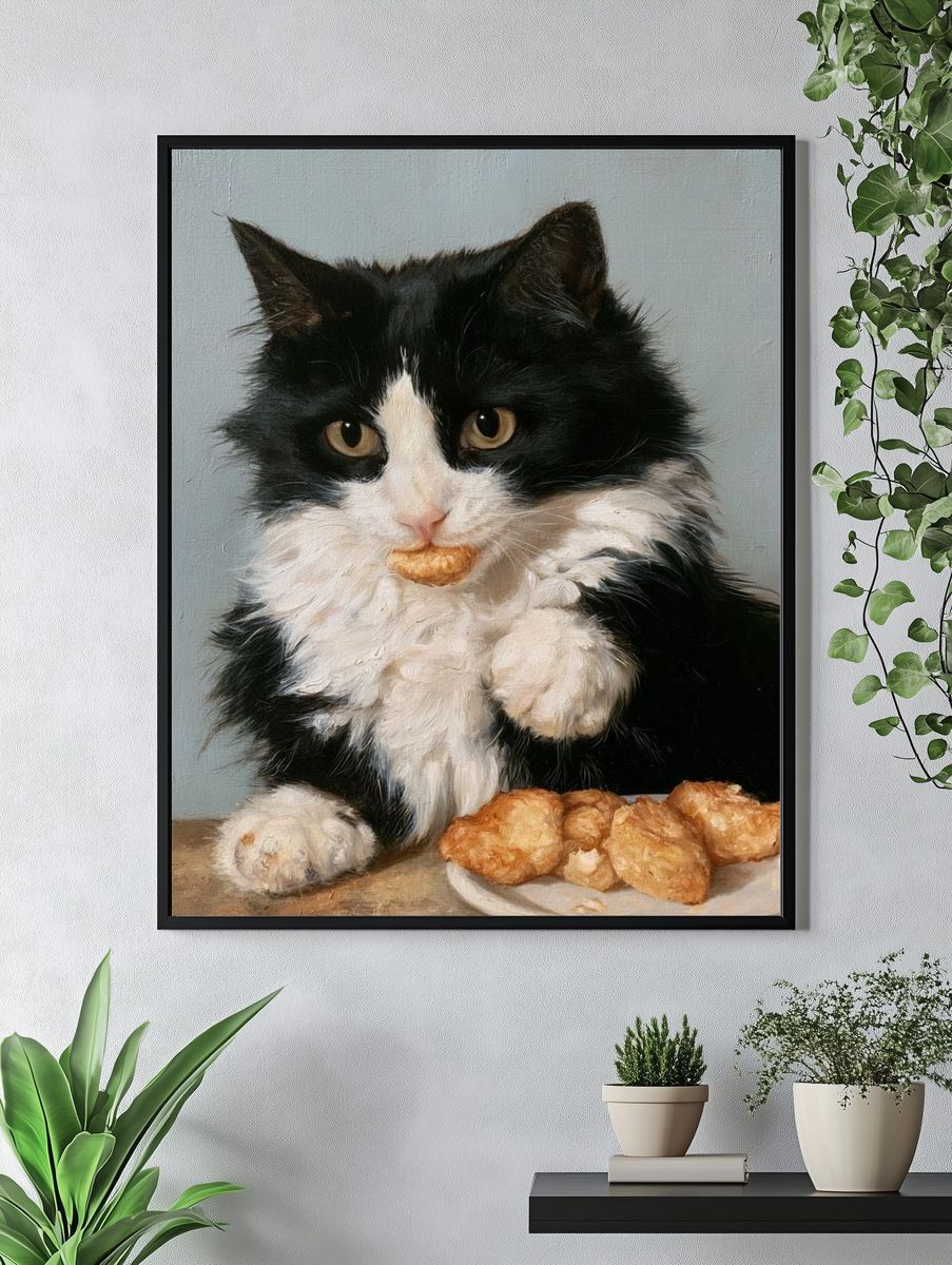 Tuxedo Cat with Pastries Poster. — room view 4