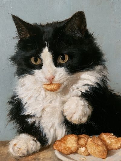 Tuxedo Cat with Pastries Poster. poster