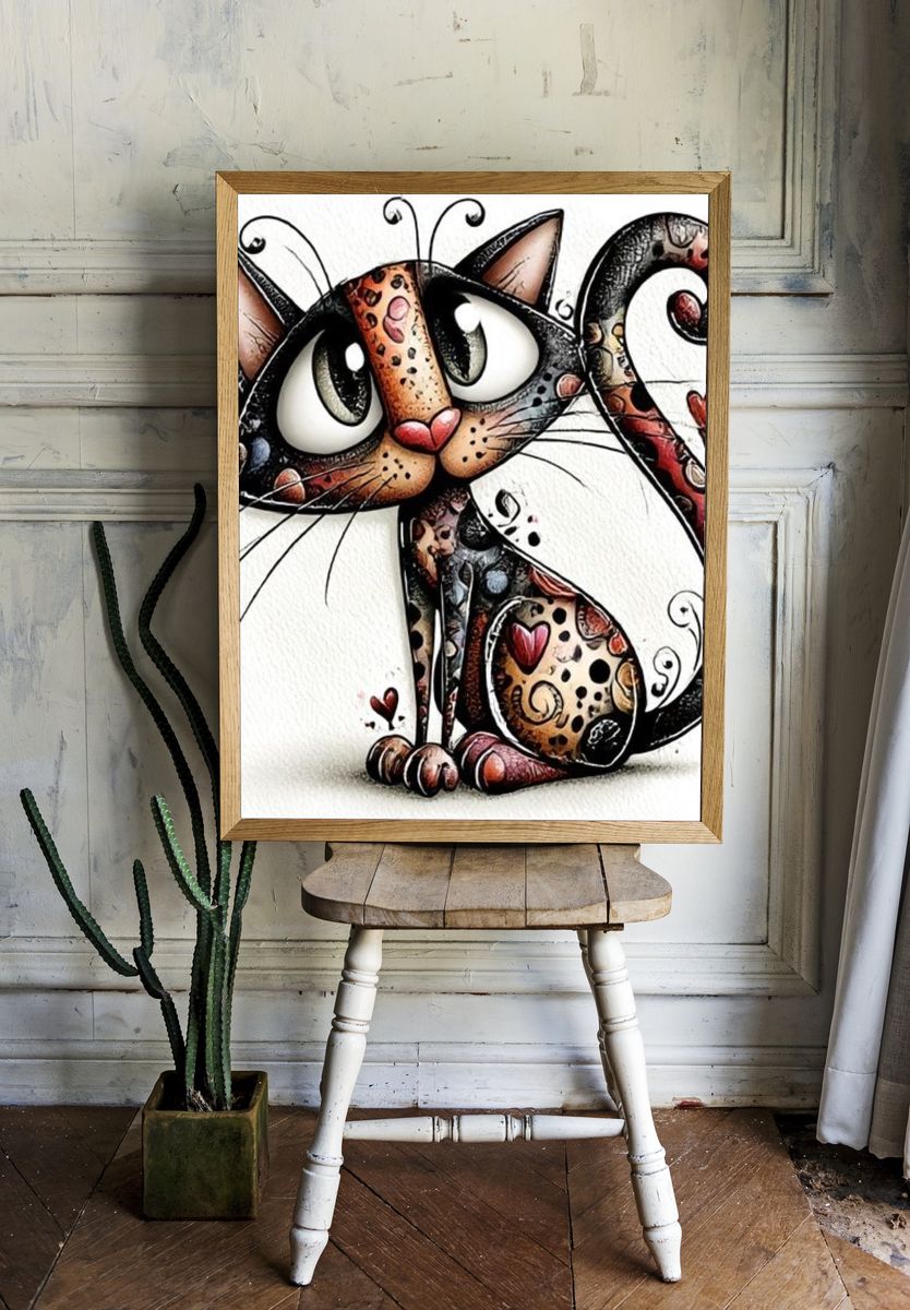 Whimsical Cat Illustration Poster. — room view 1