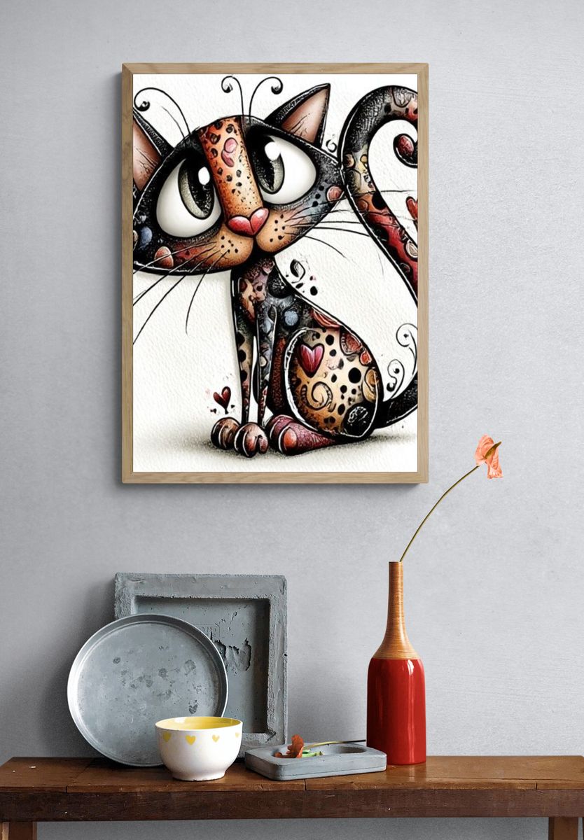 Whimsical Cat Illustration Poster. — room view 3