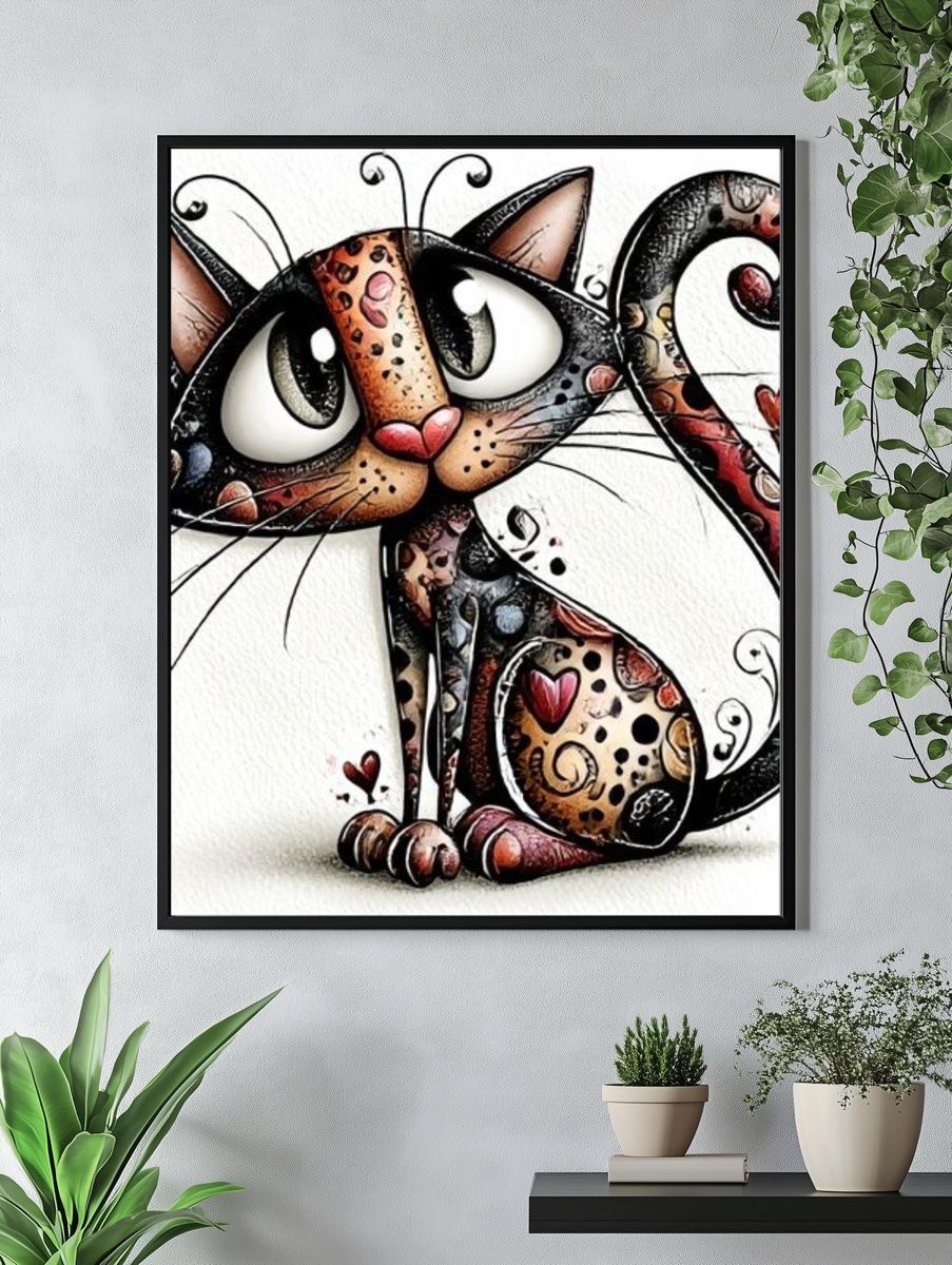 Whimsical Cat Illustration Poster. — room view 4