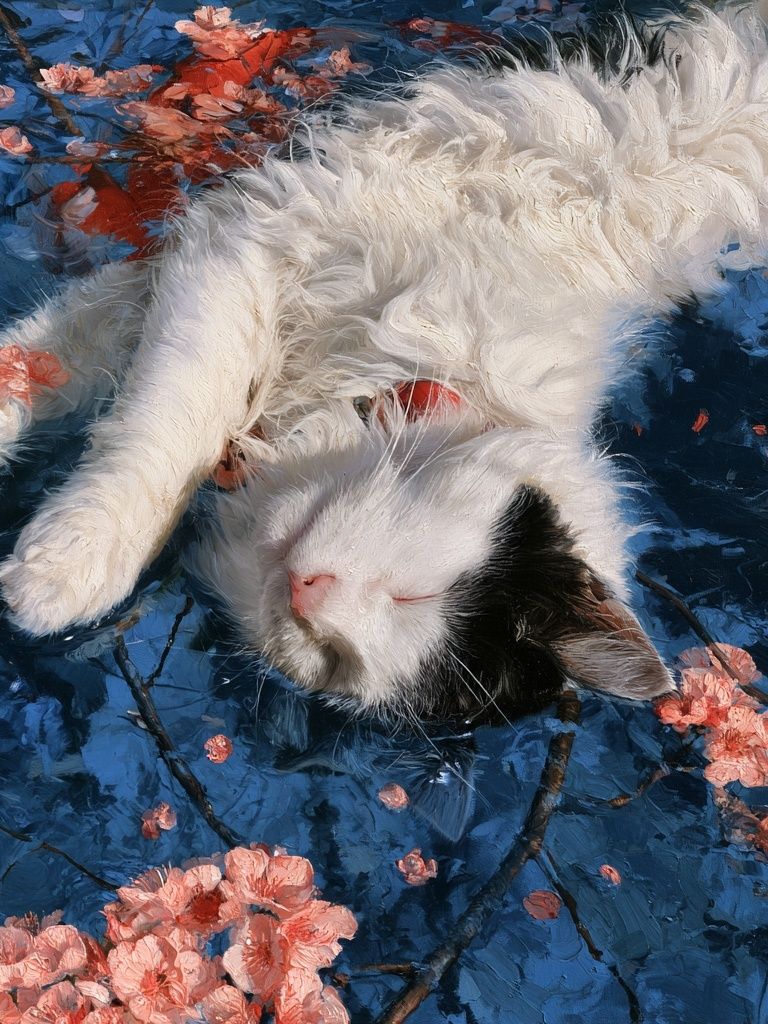 Sleeping Cat Floral Illustration Poster. poster — animals art