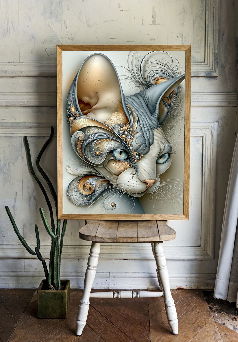 Abstract Cat Portrait Poster. — room view 1