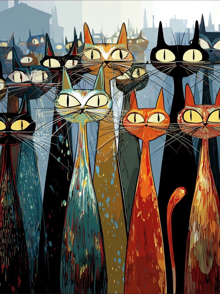 Colorful Cat Parade — Illustration Print. poster detail