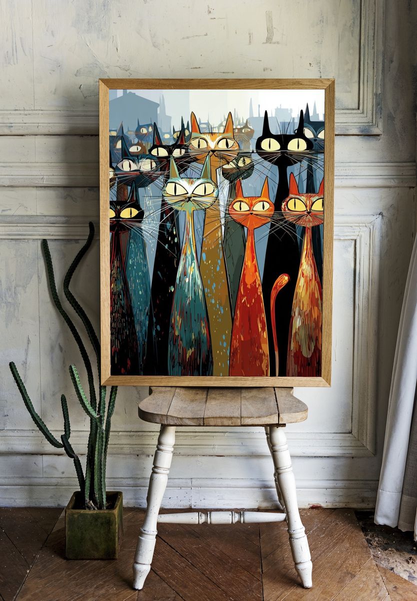 Colorful Cat Parade — Illustration Print room preview