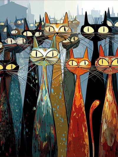 Colorful Cat Parade — Illustration Print. poster