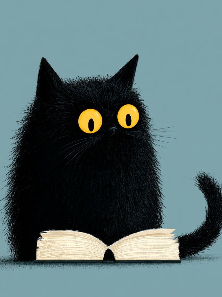 Black Cat Reading Illustration Poster. poster — illustration art