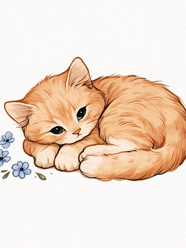 Sleeping Ginger Cat Watercolor Print. poster — animals art