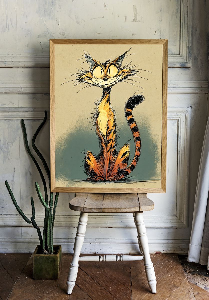 Whimsical Cat Sketch Poster room preview