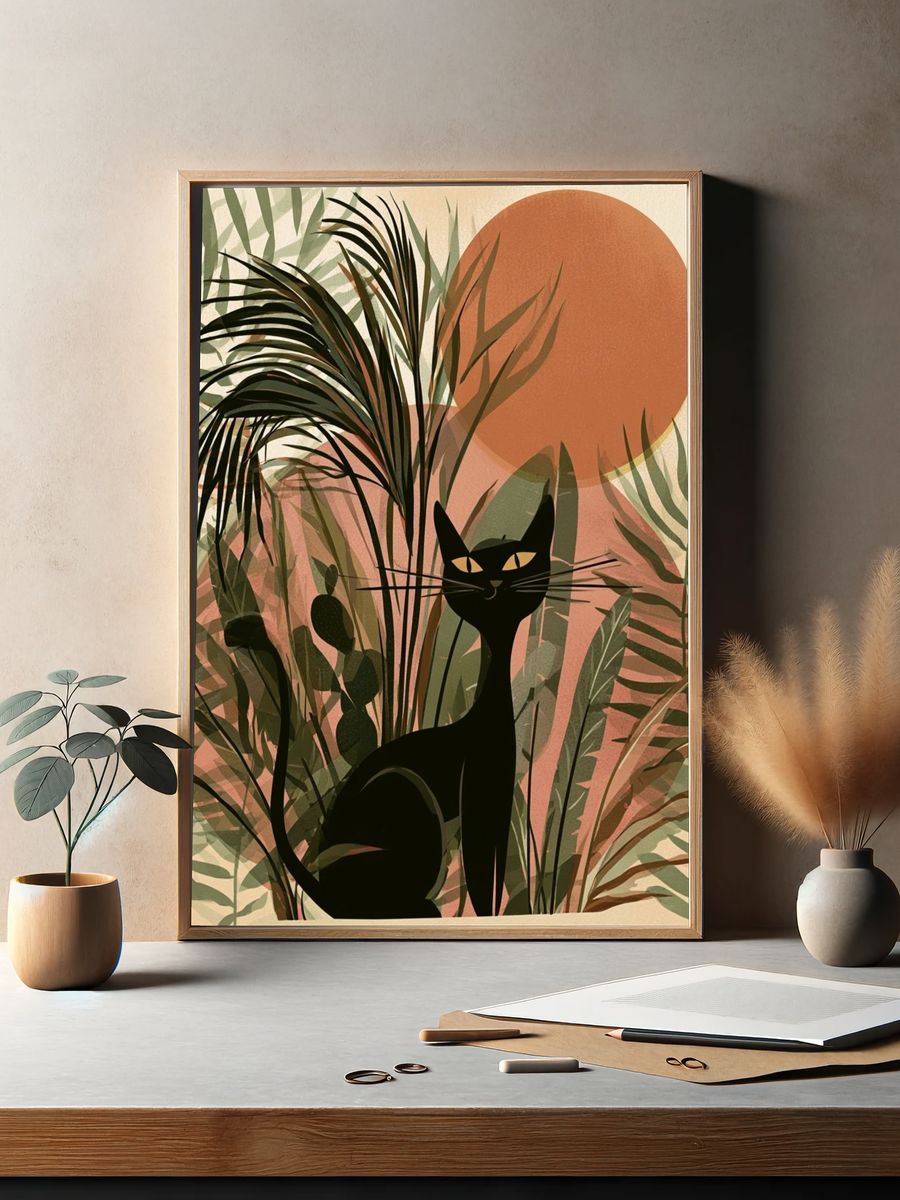 Black Cat Jungle Sunset Poster. — room view 2