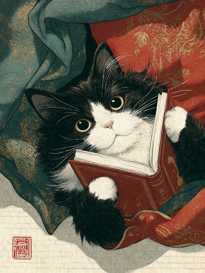 Cat Reading a Book
