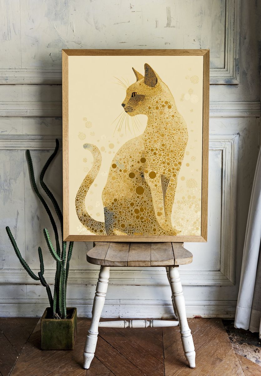 Golden Cat Mosaic Illustration Poster room preview