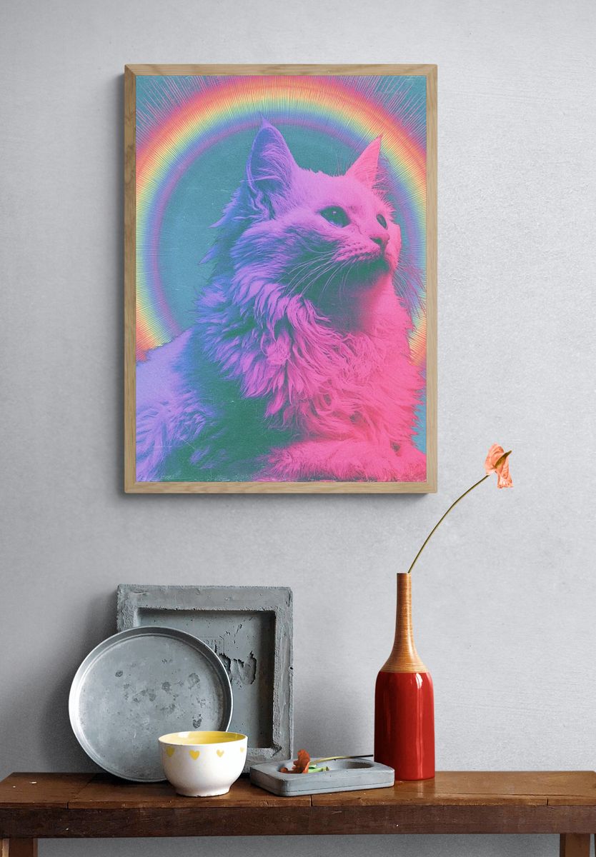 Rainbow Cat Portrait Poster. — room view 3