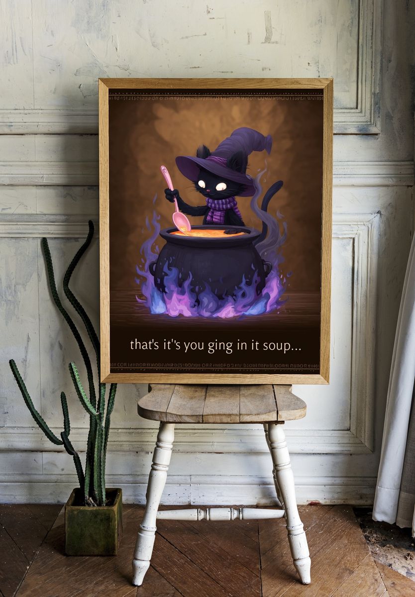 Black Cat Witch — Illustration Print. room preview