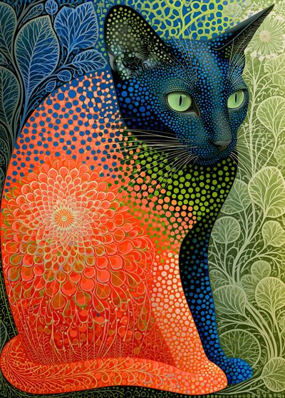 Colorful Cat Botanical Poster. poster