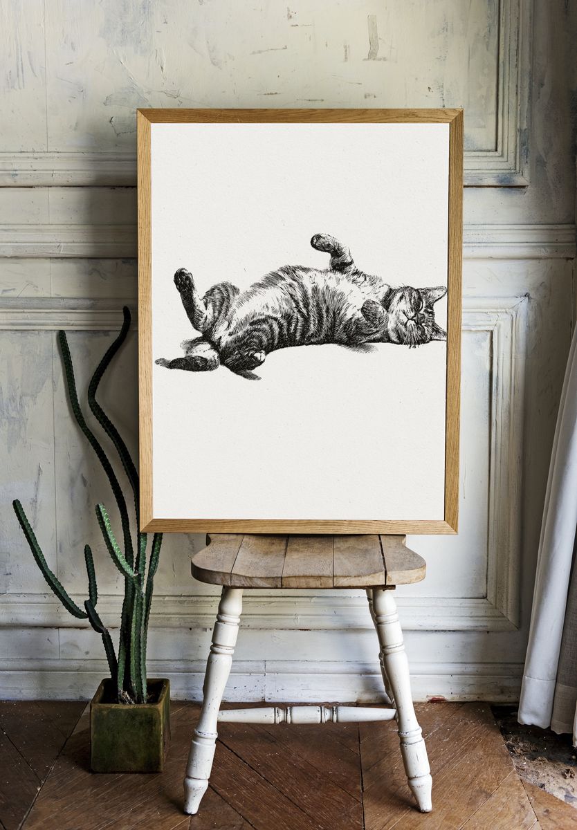 Relaxed Cat Ink Poster. room preview