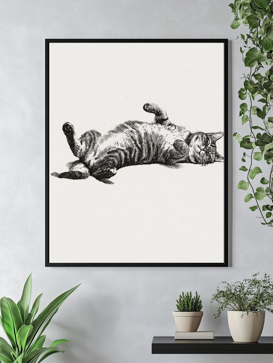 Relaxed Cat Ink Poster. — room view 4