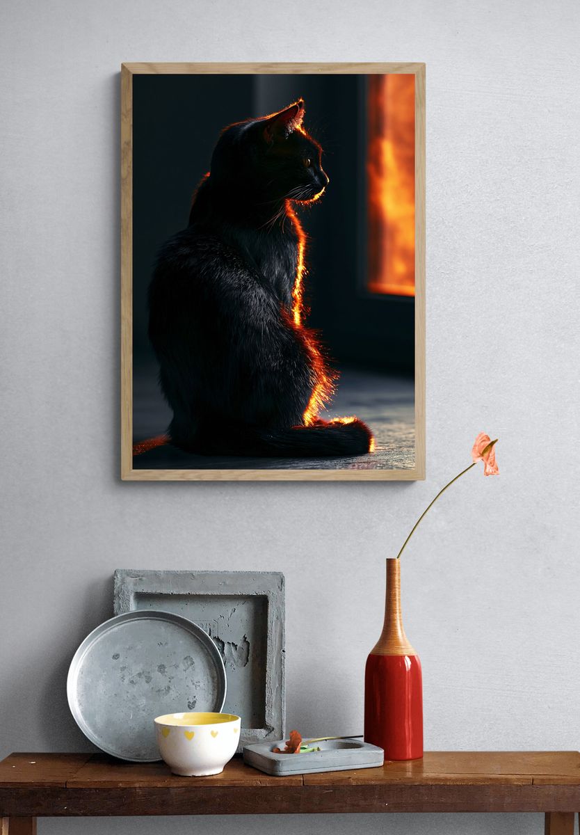 Backlit Black Cat Photography Poster. — room view 3