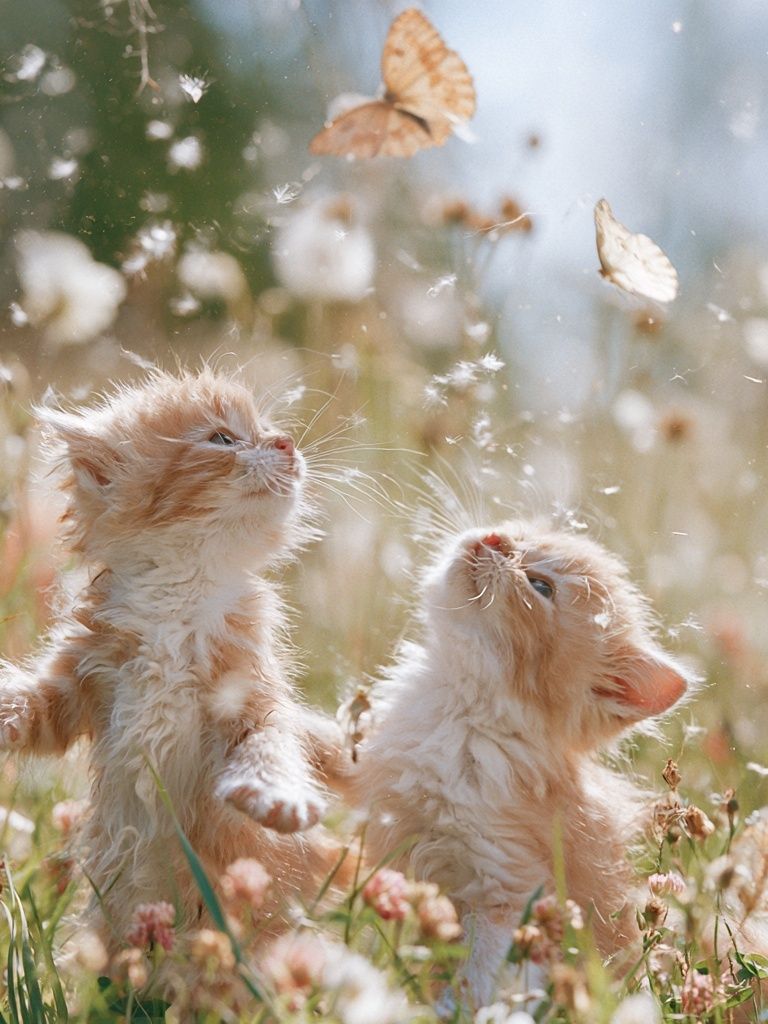 Playful Kittens in Meadow Photography Poster. poster — animals art