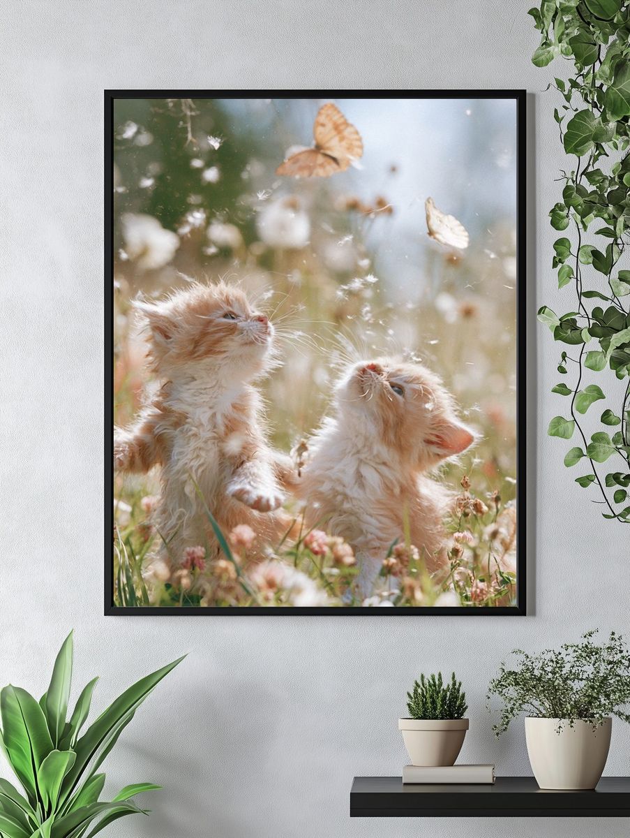 Playful Kittens in Meadow Photography Poster. — room view 4