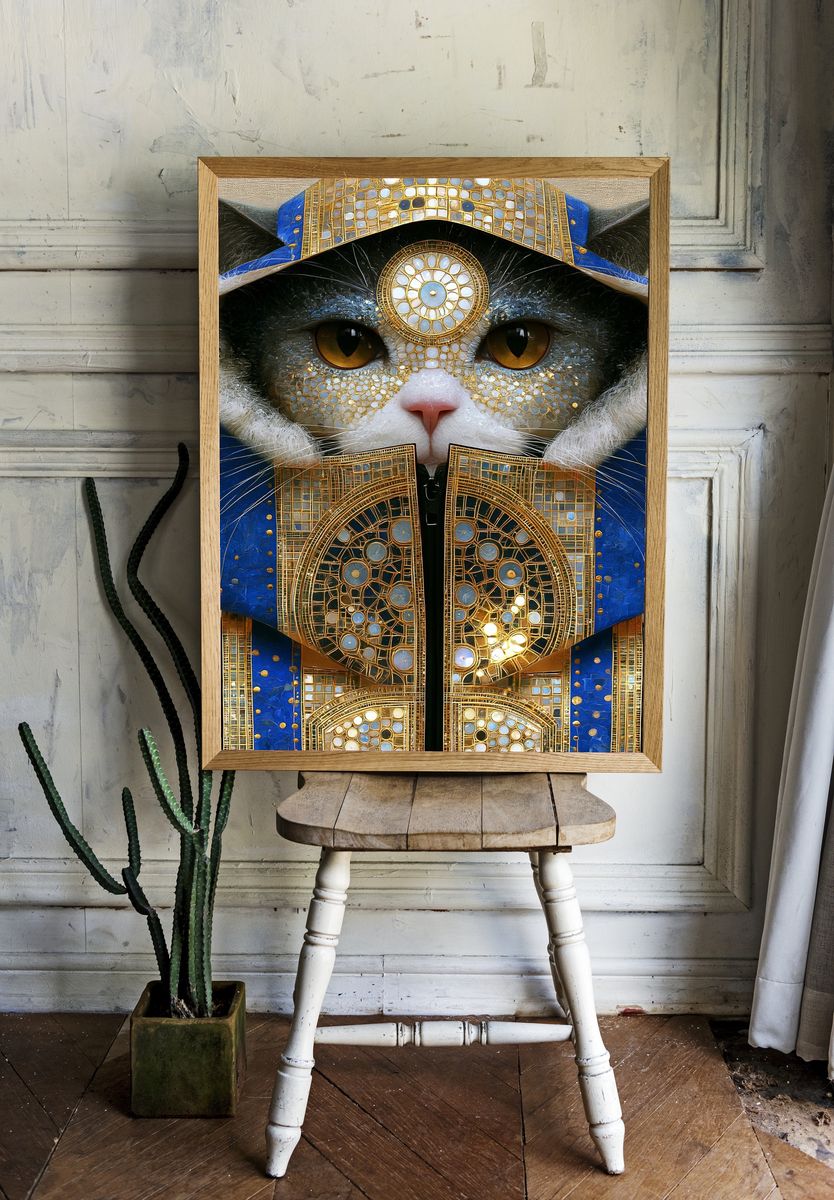 Regal Cat Portrait Illustration Poster. room preview