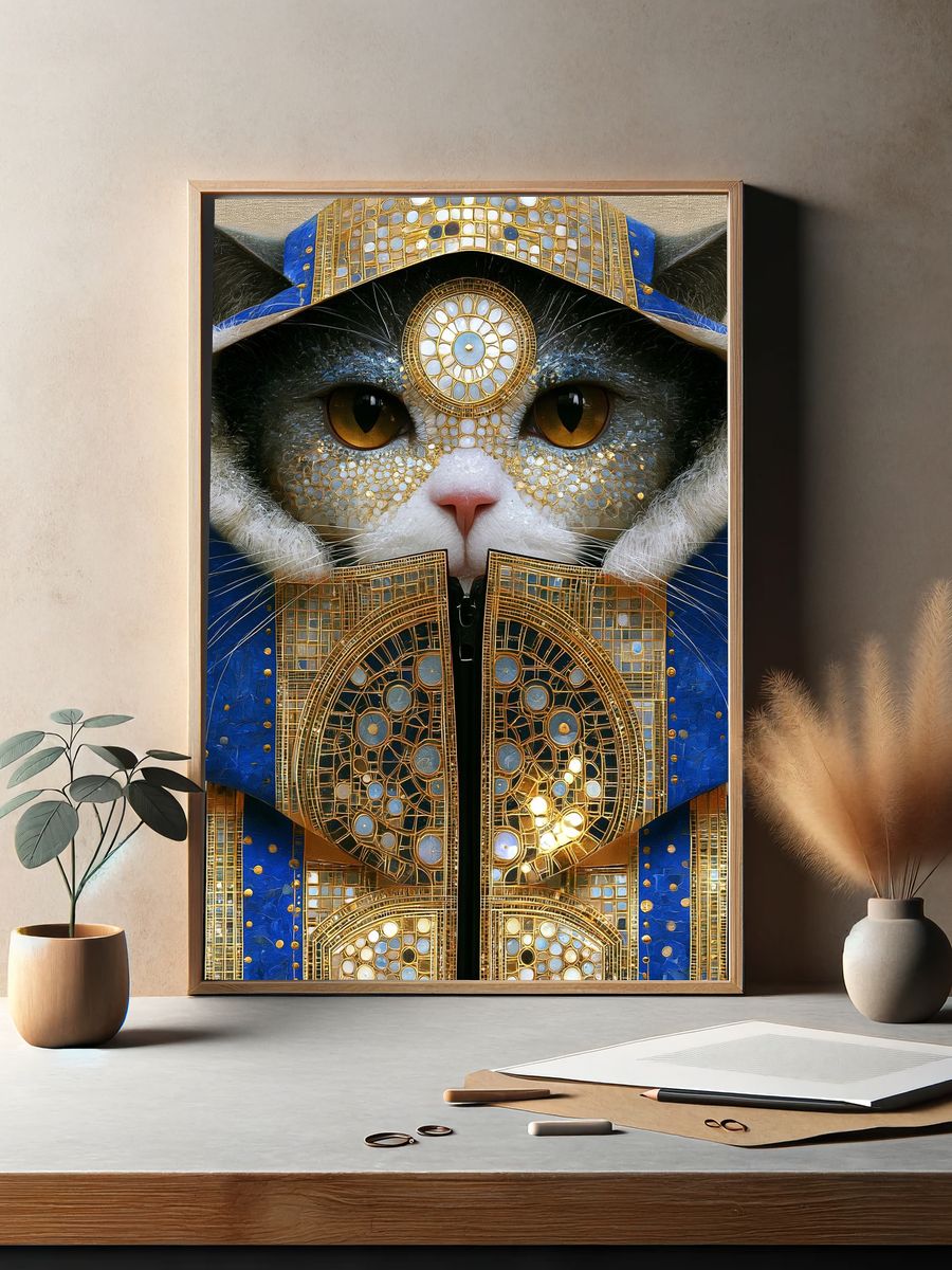 Regal Cat Portrait Illustration Poster. — room view 2