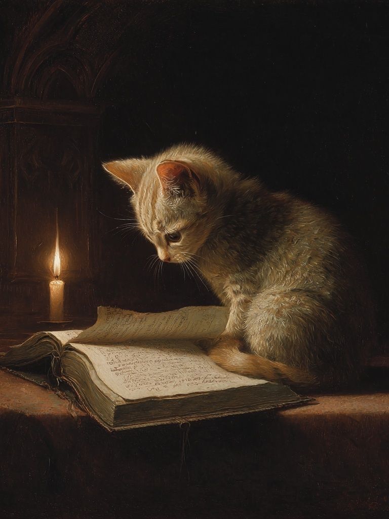 Kitten by Candlelight Fine-Art Poster. poster detail