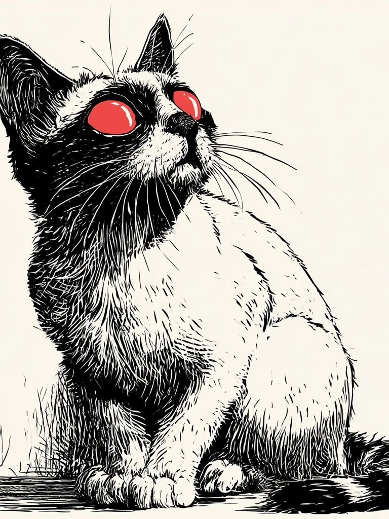 Red-Eyed Cat Illustration Poster. poster detail