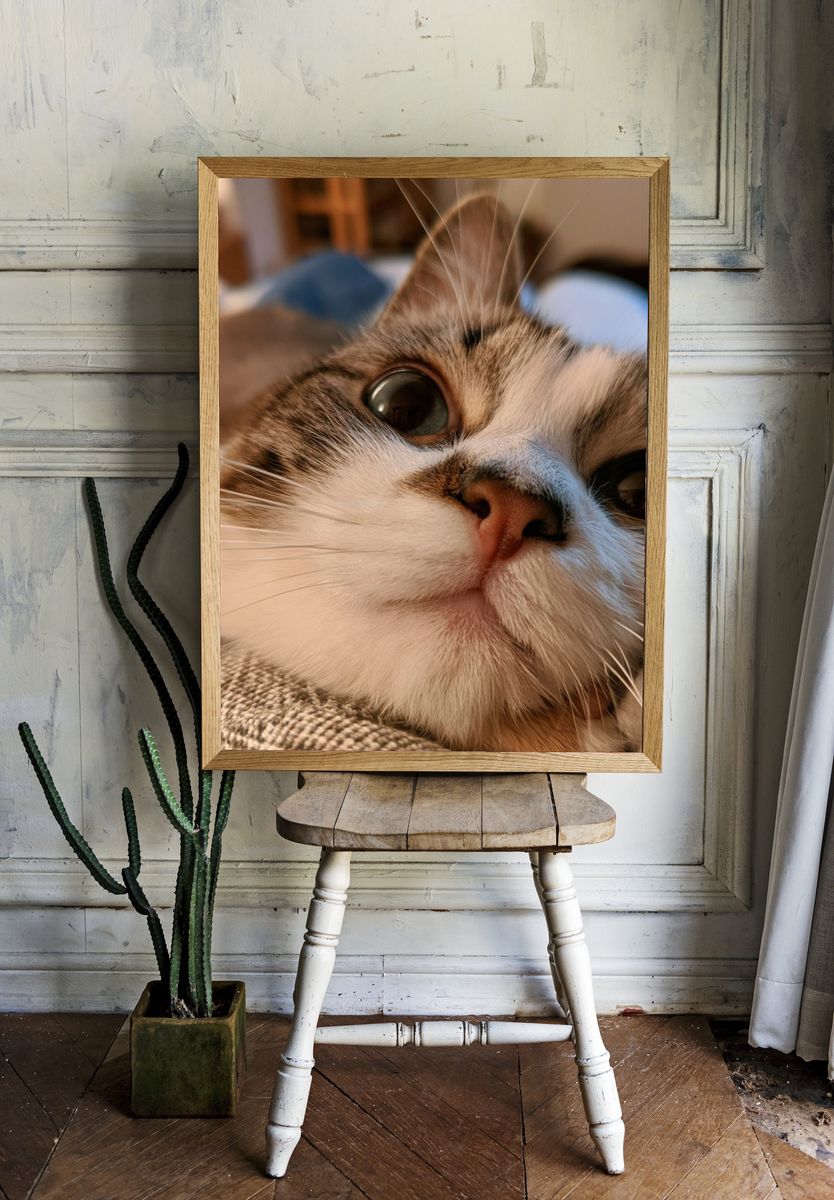 Curious Cat Close-Up Photography Poster. — room view 1