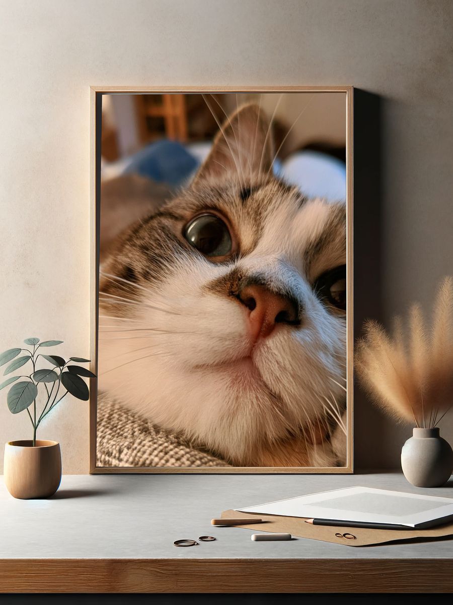 Curious Cat Close-Up Photography Poster. — room view 2