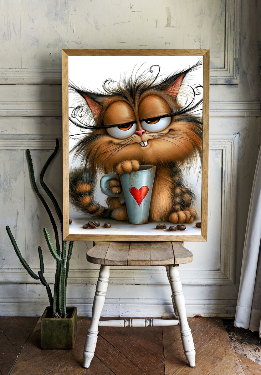 Grumpy Cat Coffee Illustration Poster. — room view 1